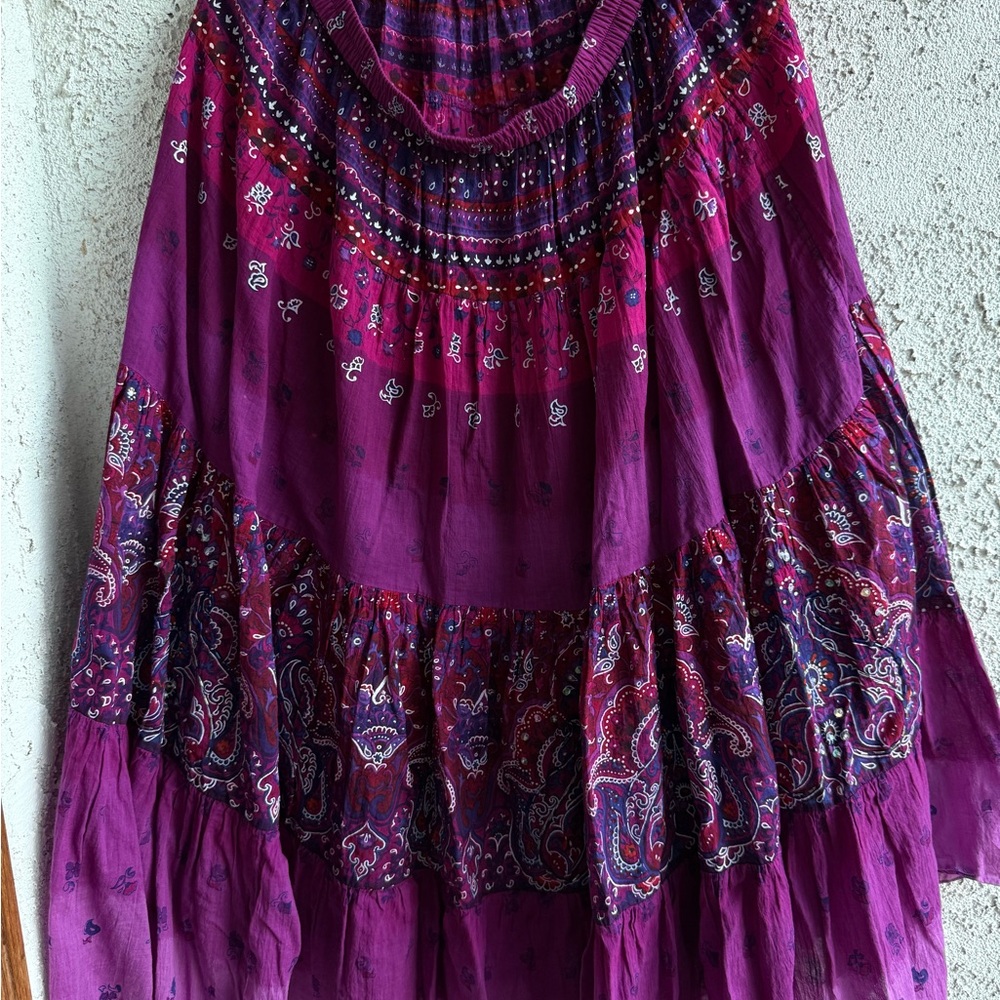 Classic Purple Boho Circle Skirt with Paisley Panels